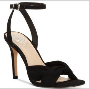 Vince camuto sexy black suede open toe heels 8.5